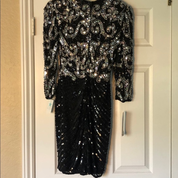 DRESS BRILLIANT BY JA VINTAGE SEQUIN BLACK SILVER - Picture 9 of 14
